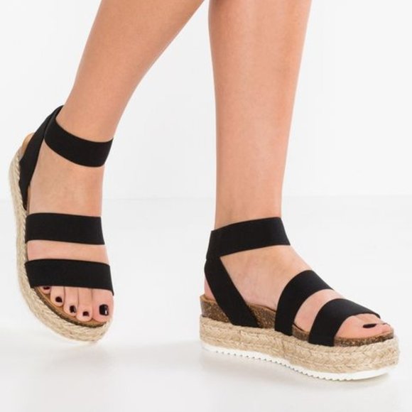 NEW Kimberly Black Platform Espadrilles Sandals - Picture 1 of 3